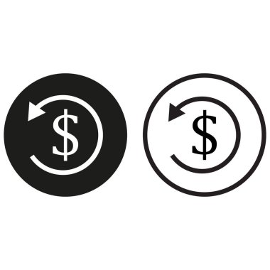 Para iadesi simgesi iki şekilde ayarlandı. Para ikonunu geri ver. Nakit para ikonu. Vektör illüstrasyonu