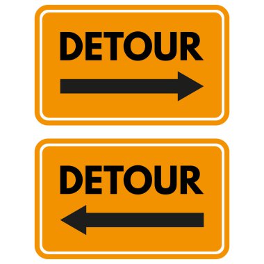 Sağ ve sol sapma ok simgesi ayarlandı. Trafik sapağı tabelası. Vektör illüstrasyonu