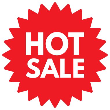 Yıldız patlaması ikonu. Kırmızı sıcak satış etiketi. Sıcak satış etiketi simgesi. Vektör illüstrasyonu