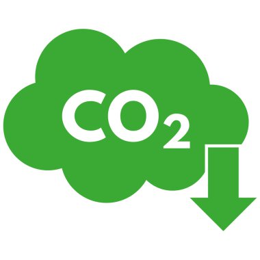 Yeşil karbondioksit azaltma ikonu. CO2 bulut azaltma simgesi. CO2 emisyon azaltma etiketi simgesi. Vektör illüstrasyonu