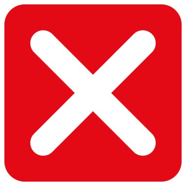 Kırmızı kare silme simgesi. Çapraz simge. İkonu kapat. Simgeyi iptal et. Vektör illüstrasyonu