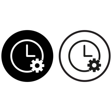 Zaman yönetimi simgesi iki şekilde ayarlandı. Zaman ayarları simgesi. Saat ikonlu çark. Vektör illüstrasyonu