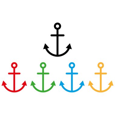 Renkli çapa simgesi farklı renklerde ayarlandı. Çapa simgesi. Vektör illüstrasyonu