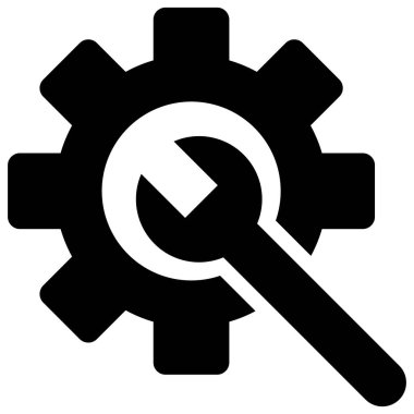 Vites anahtarı simgesi. İngiliz anahtarı ve dişli dişli dişli ikonu. Vektör illüstrasyonu