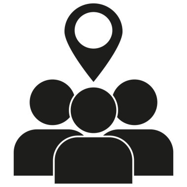 Buluşma yeri simgesi. İnsan grubu konum simgesi. Vektör illüstrasyonu