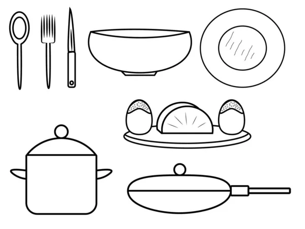 Kitchen Utensils Icons Set Kitchen Utensils Silhouette Elements White Background — Vetor de Stock