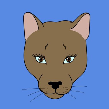 Dağ aslanı vektör ikonu, vahşi kedi yüzü, izole edilmiş, simge
