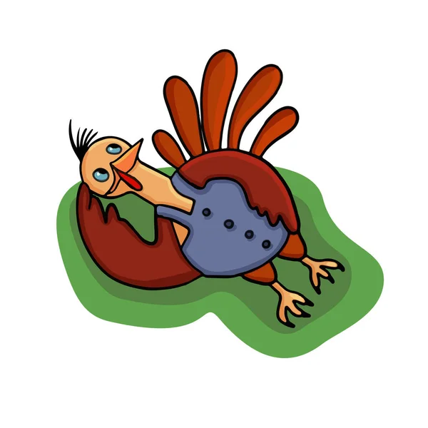 Птица Индейка Лежит Траве Иллюстрация Детей Яркая Разноцветный Подходит Дизайна — стоковый вектор