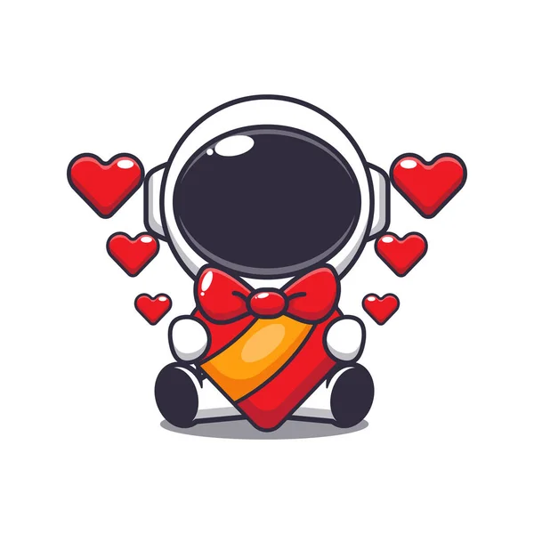 Cute Astronaut Happy Love Gift Valentine Day Vector Cartoon Illustration — Archivo Imágenes Vectoriales