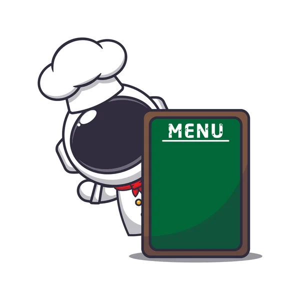 Cute Chef Astronaut Mascot Cartoon Character Menu Board Vector Cartoon — Vector de stock