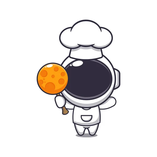 Cute Chef Astronaut Mascot Cartoon Character Candy Moon Vector Cartoon — Archivo Imágenes Vectoriales