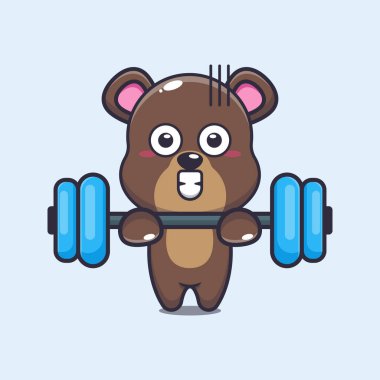Cute bear lifting barbell cartoon vector illustration. Vector cartoon Illustration suitable for poster, brochure, web, mascot, sticker, logo and icon.