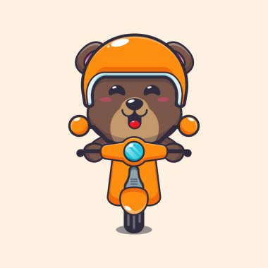 Cute bear mascot cartoon character ride on scooter. 