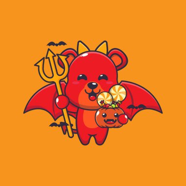 Devil bear in halloween day. Cute halloween cartoon illustration. Vector cartoon Illustration suitable for poster, brochure, web, mascot, sticker, logo and icon.