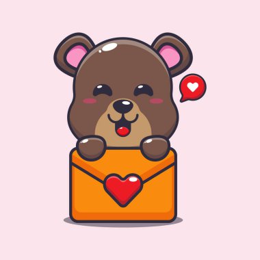 Cute bear cartoon character with love message. Vector cartoon Illustration suitable for poster, brochure, web, mascot, sticker, logo and icon.