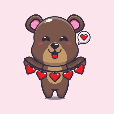 Cute bear cartoon character holding love decoration. Vector cartoon Illustration suitable for poster, brochure, web, mascot, sticker, logo and icon.