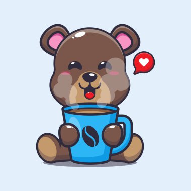 Cute bear with hot coffee cartoon vector illustration. Vector cartoon Illustration suitable for poster, brochure, web, mascot, sticker, logo and icon.