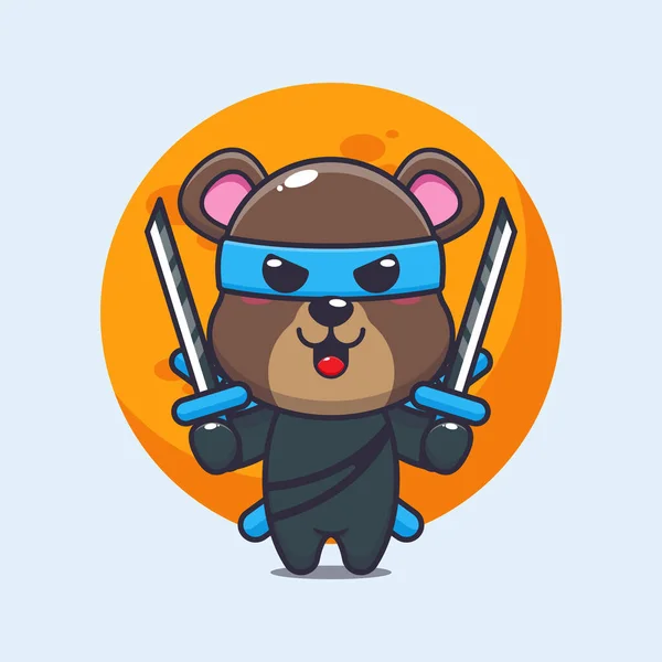 Cute Bear Ninja Cartoon Vector Illustration Vector Cartoon Illustration Suitable - Stok Vektor