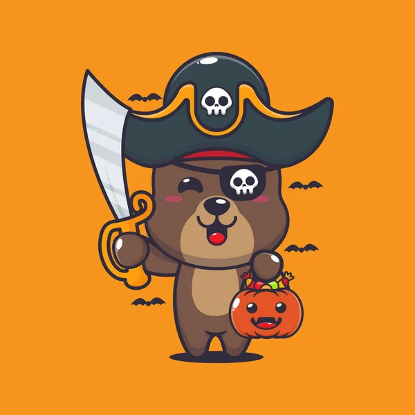 Pirates Bear Halloween Day Cute Halloween Cartoon Illustration Vector Cartoon — Stockový vektor