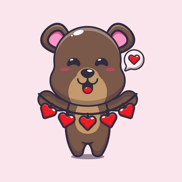 Cute Bear Cartoon Character Holding Love Decoration Vector Cartoon Illustration — Image vectorielle