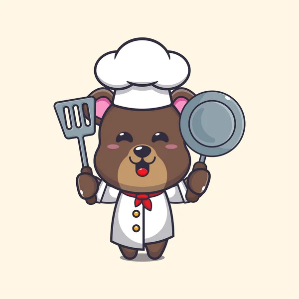 Chef Mignon Ours Mascotte Personnage Dessin Animé — Image vectorielle