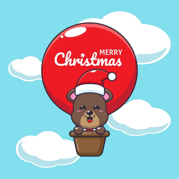 Cute Bear Fly Air Balloon Cute Christmas Cartoon Character Illustration — Stockový vektor