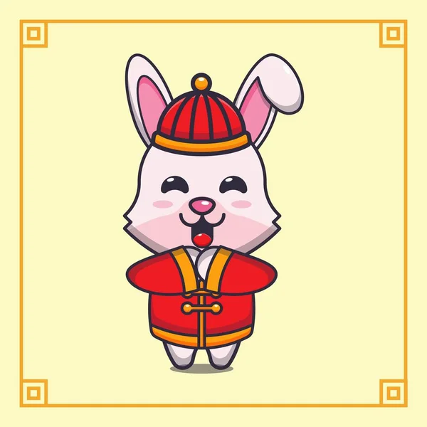 Cute Rabbit Red Chinese Costum Chinese New Year Vector Cartoon — ストックベクタ