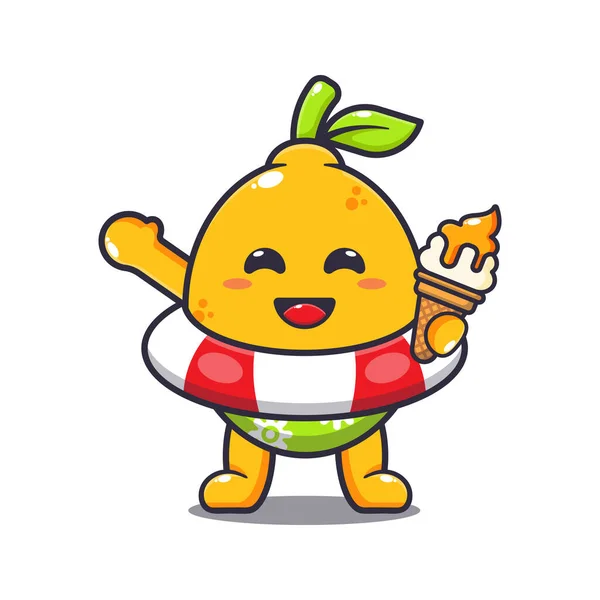 Cute Lemon Ice Cream Beach Cartoon Vector Illustration Suitable Poster — ストックベクタ