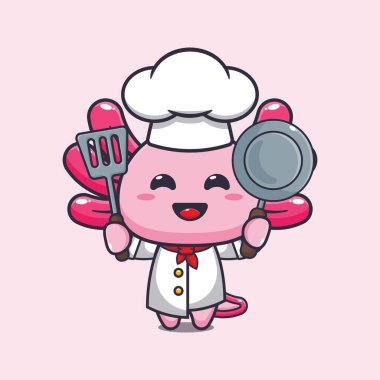 Cute chef axolotl cartoon vector illustration. 