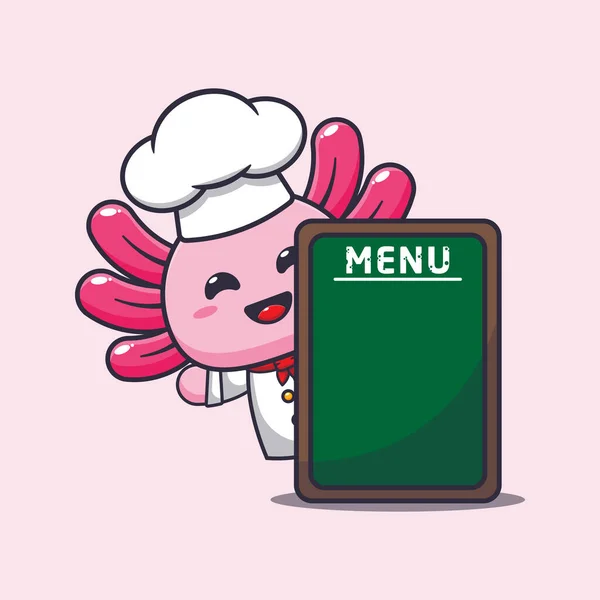 Cute Chef Axolotl Menu Board Cartoon Vector Illustration — Vector de stock