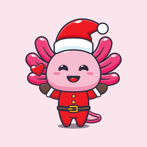 Cute Axolotl Wearing Santa Costume Cute Christmas Cartoon Character Illustration — Stockový vektor