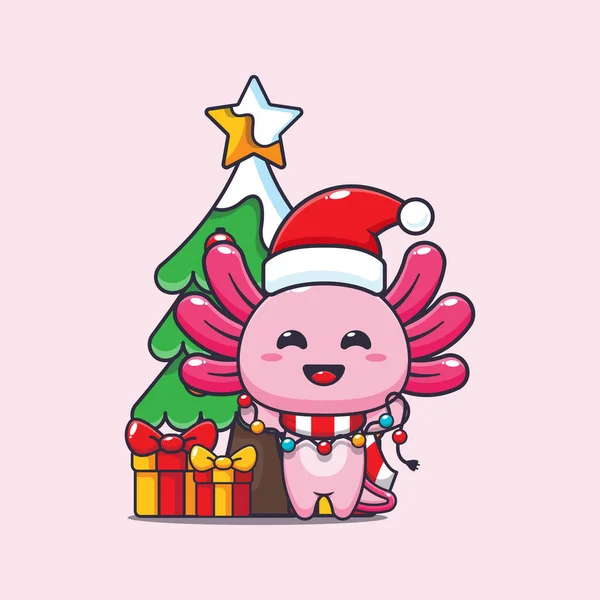 Cute Axolotl Christmast Lamp Cute Christmas Cartoon Character Illustration — Stockový vektor
