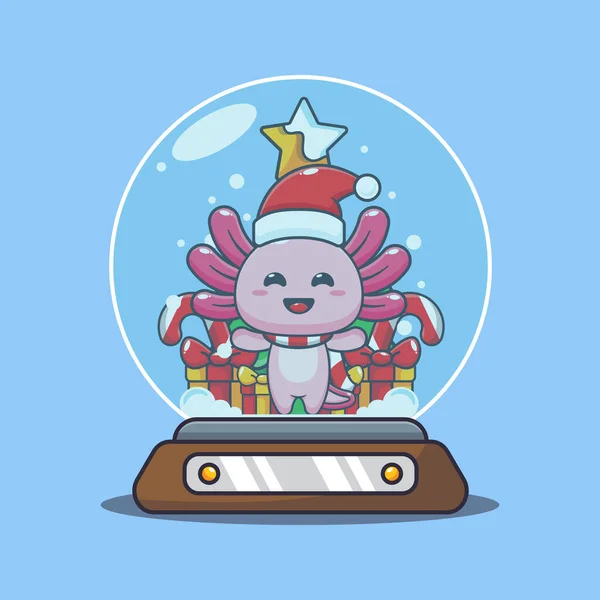 Cute Axolotl Snow Globe Cute Christmas Cartoon Character Illustration — Stockový vektor
