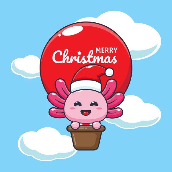 Cute Axolotl Fly Air Balloon Cute Christmas Cartoon Character Illustration — Stockový vektor