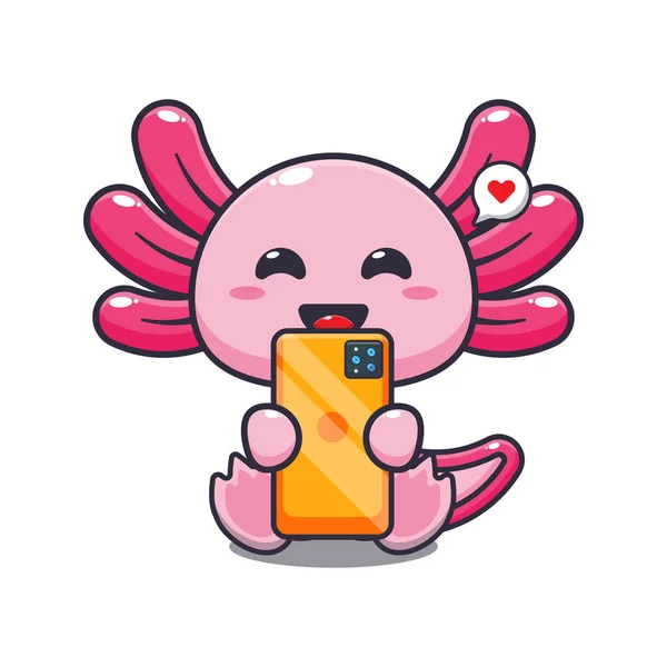 Cute Axolotl Phone Cartoon Vector Illustration — Archivo Imágenes Vectoriales