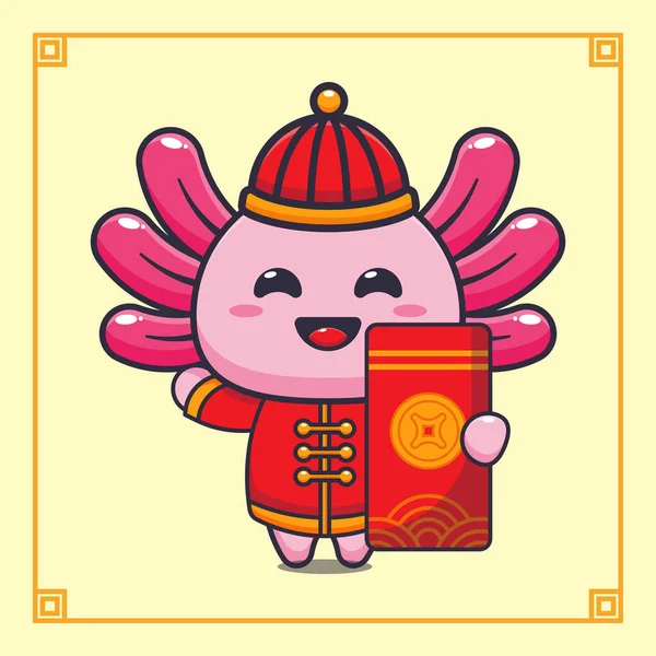 Cute Axolotl Big Red Envelope Chinese New Year — Vetor de Stock