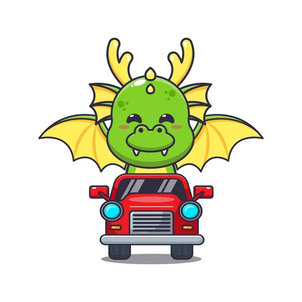 Cute Dragon Mascot Cartoon Character Ride Car — Archivo Imágenes Vectoriales