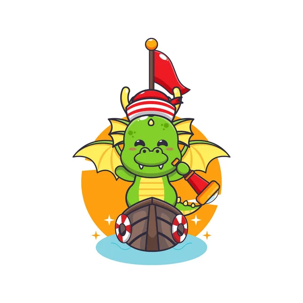 Cute Dragon Mascot Cartoon Character Boat — Archivo Imágenes Vectoriales