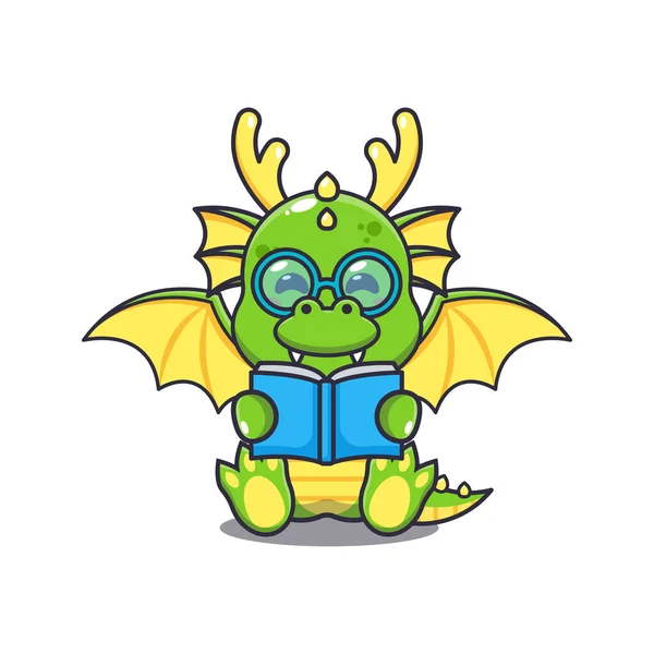 Cute Dragon Reading Book Cartoon Vector Illustration — Archivo Imágenes Vectoriales