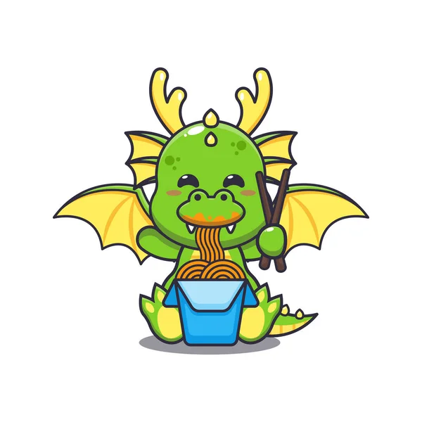 Cute Dragon Eating Noodle Cartoon Vector Illustration — Wektor stockowy