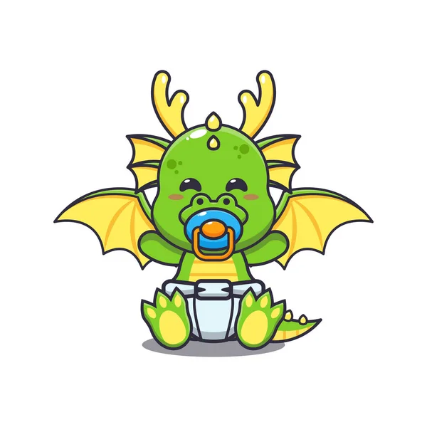 Cute Baby Dragon Cartoon Vector Illustration — Vector de stock