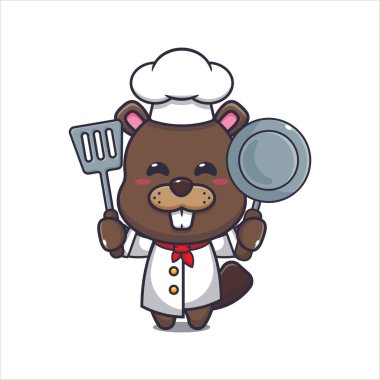 Cute chef beaver cartoon vector illustration. Vector cartoon Illustration suitable for poster, brochure, web, mascot, sticker, logo and icon.