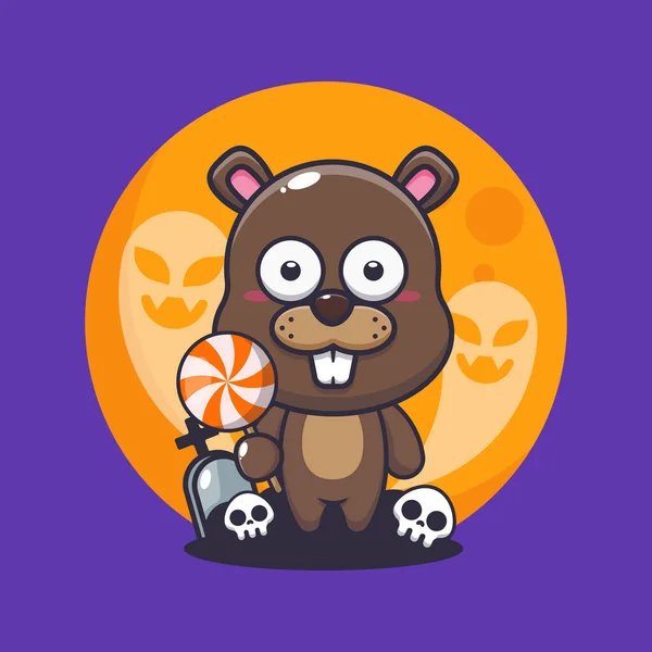 Cute Beaver Scared Ghost Halloween Day Cute Halloween Cartoon Vector — Stockový vektor