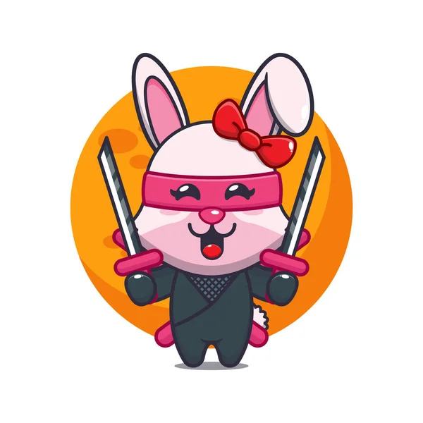 Cute Bunny Ninja Vektor Kartun Gambar - Stok Vektor