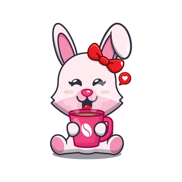 Cute Bunny Hot Coffee Cartoon Vector Illustration — Stock Vector