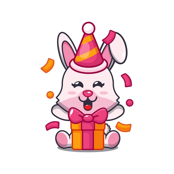 Doğum Günü Karikatüründeki Sevimli Tavşan Çizimi — Stok Vektör