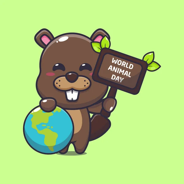 Cute Beaver World Animal Day Cartoon Vector Illustration — Wektor stockowy