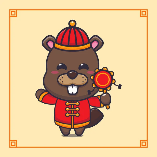 Cute Bobra Gry Bęben Zabawki Chinach Nowy Rok — Wektor stockowy