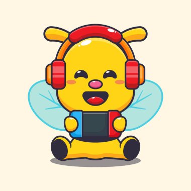 Şirin arı bir oyun karikatür vektör çizimi oynuyor. 