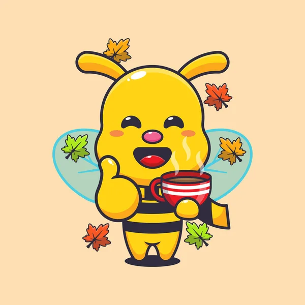 Sonbahar mevsiminde kahve içen sevimli arı..